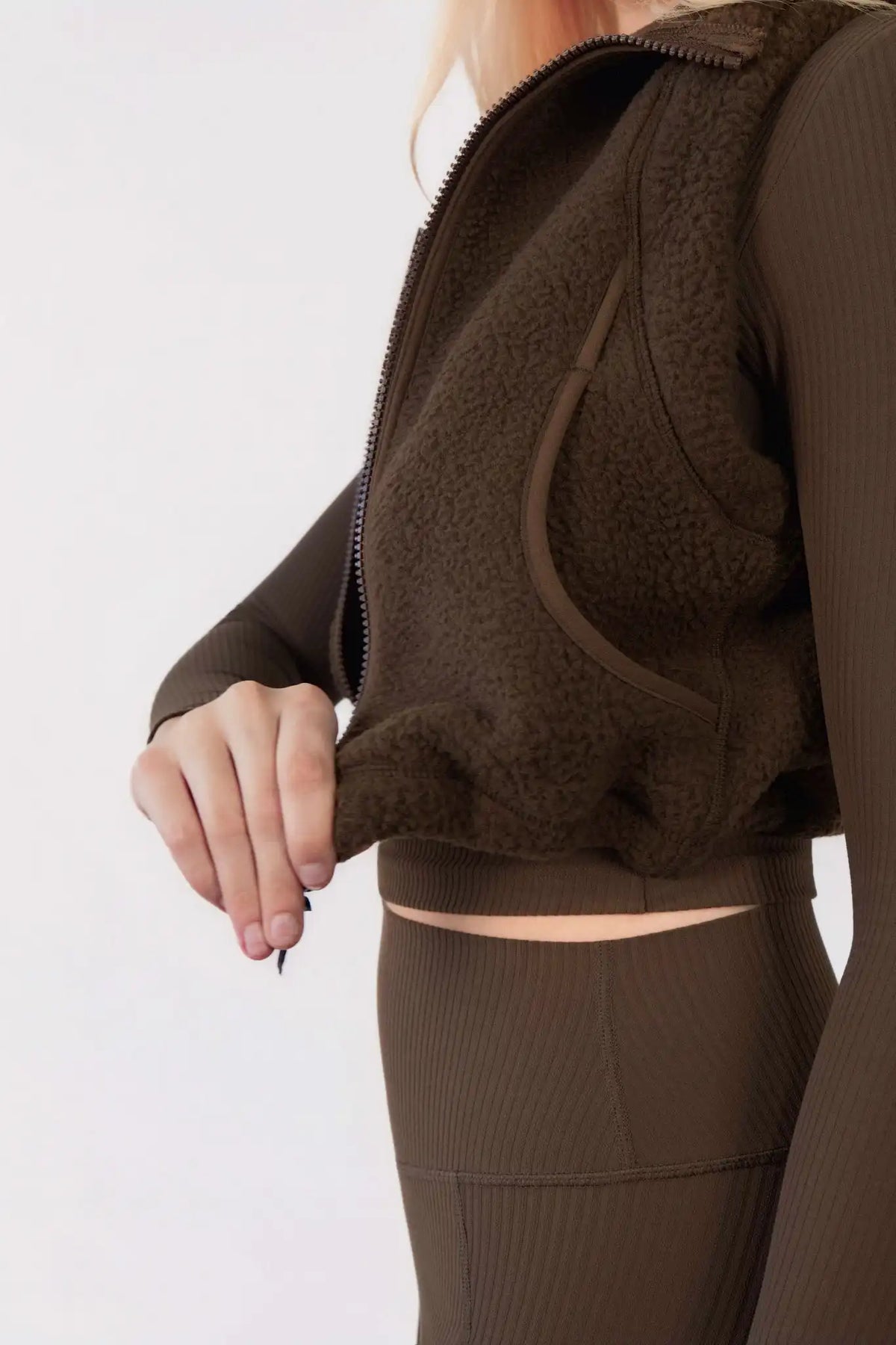Vitality Polar Fleece Cropped Vest - Toasted Walnut
