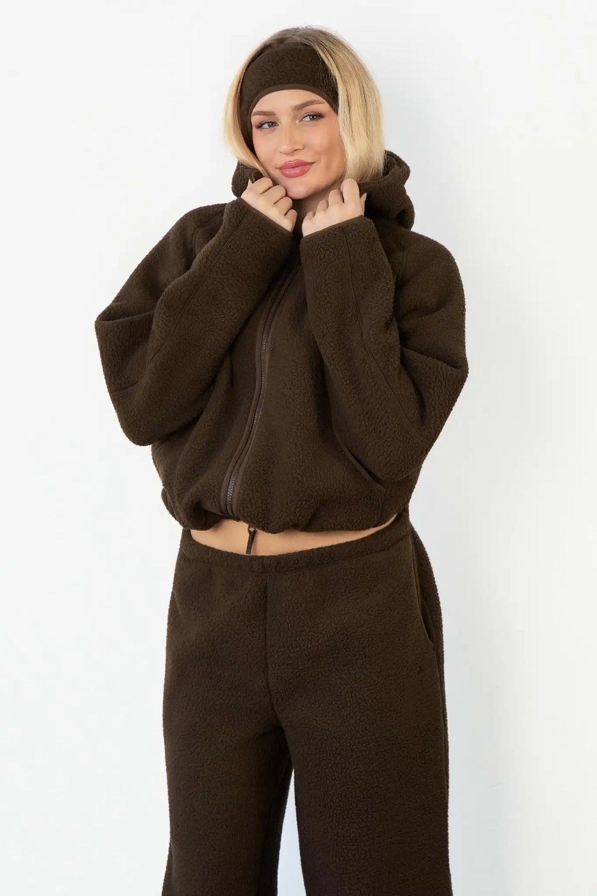 Vitality Polar Fleece Full Zip Hoodie - Toasted Walnut