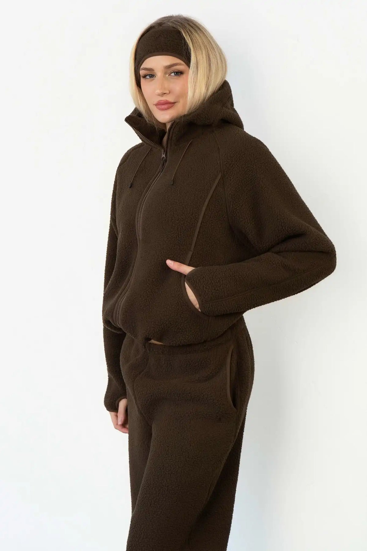 Vitality Polar Fleece Full Zip Hoodie - Toasted Walnut