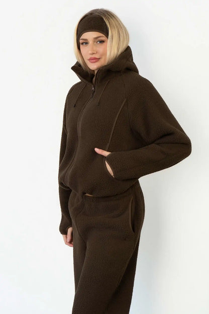 Vitality Polar Fleece Full Zip Hoodie - Toasted Walnut