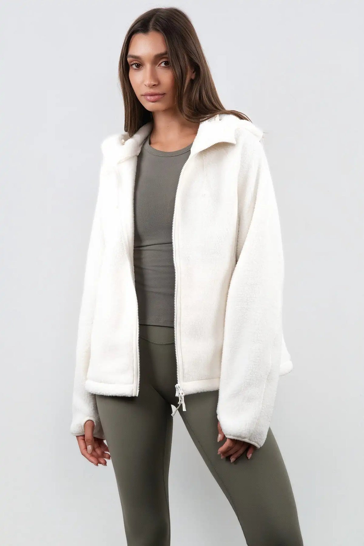 Vitality Polar Fleece Full Zip Hoodie - Egret