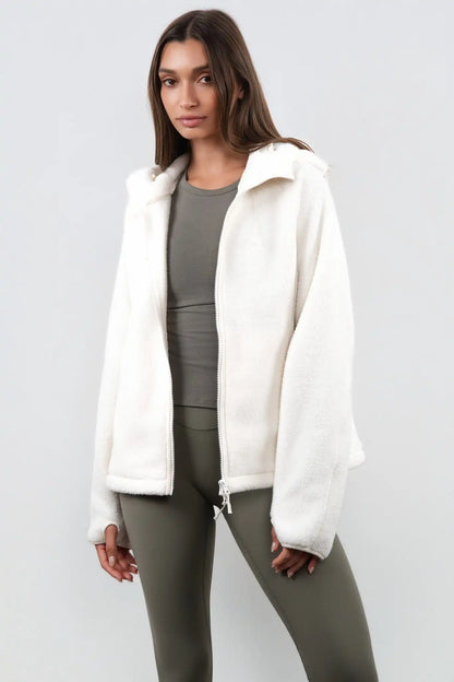 Vitality Polar Fleece Full Zip Hoodie - Egret