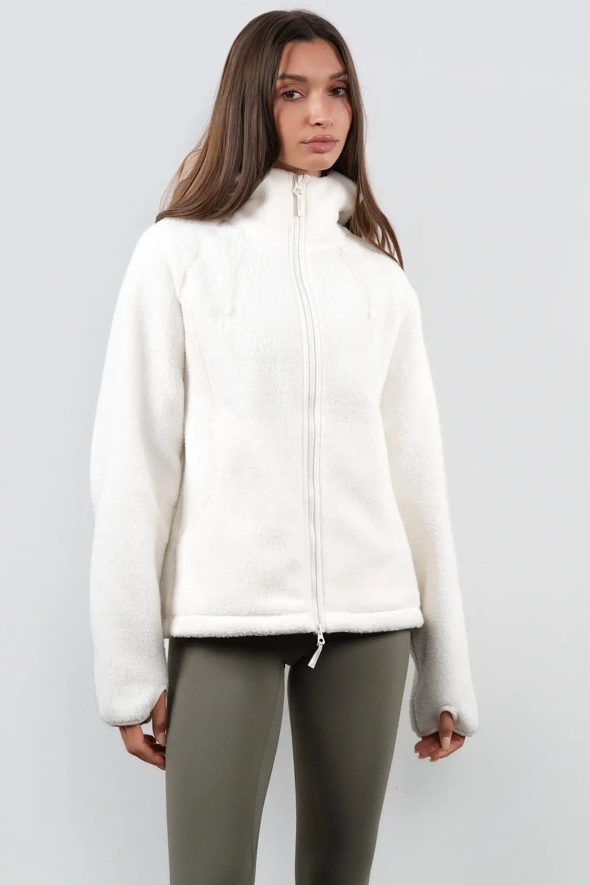 Vitality Polar Fleece Full Zip Hoodie - Egret