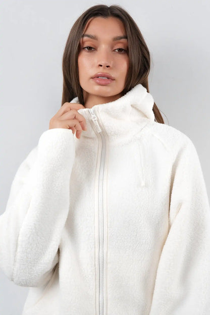 Vitality Polar Fleece Full Zip Hoodie - Egret