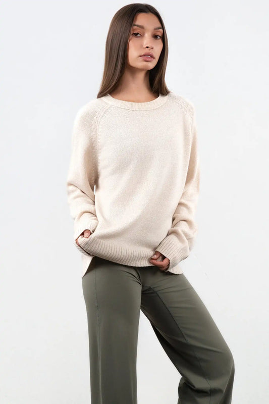 Vitality Knit Oversized Crewneck Sweater - Oatmeal Marl