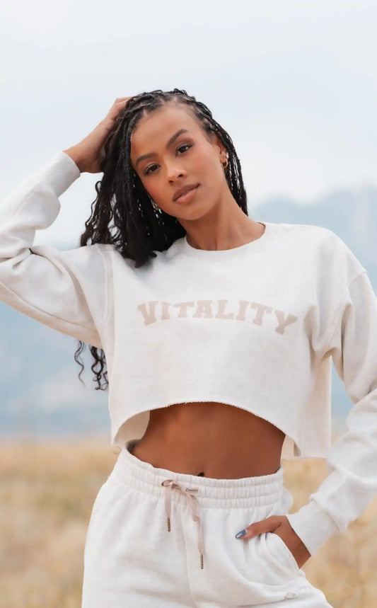 Vitality Cozy® Raw Hem Crop - Oat Marl - Varsity