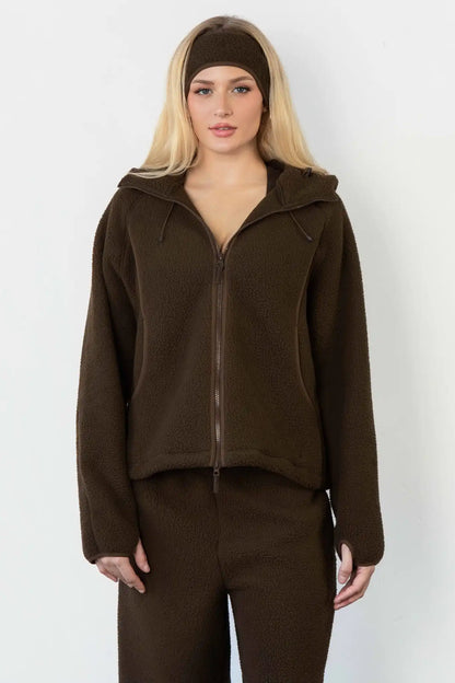 Vitality Polar Fleece Full Zip Hoodie - Toasted Walnut