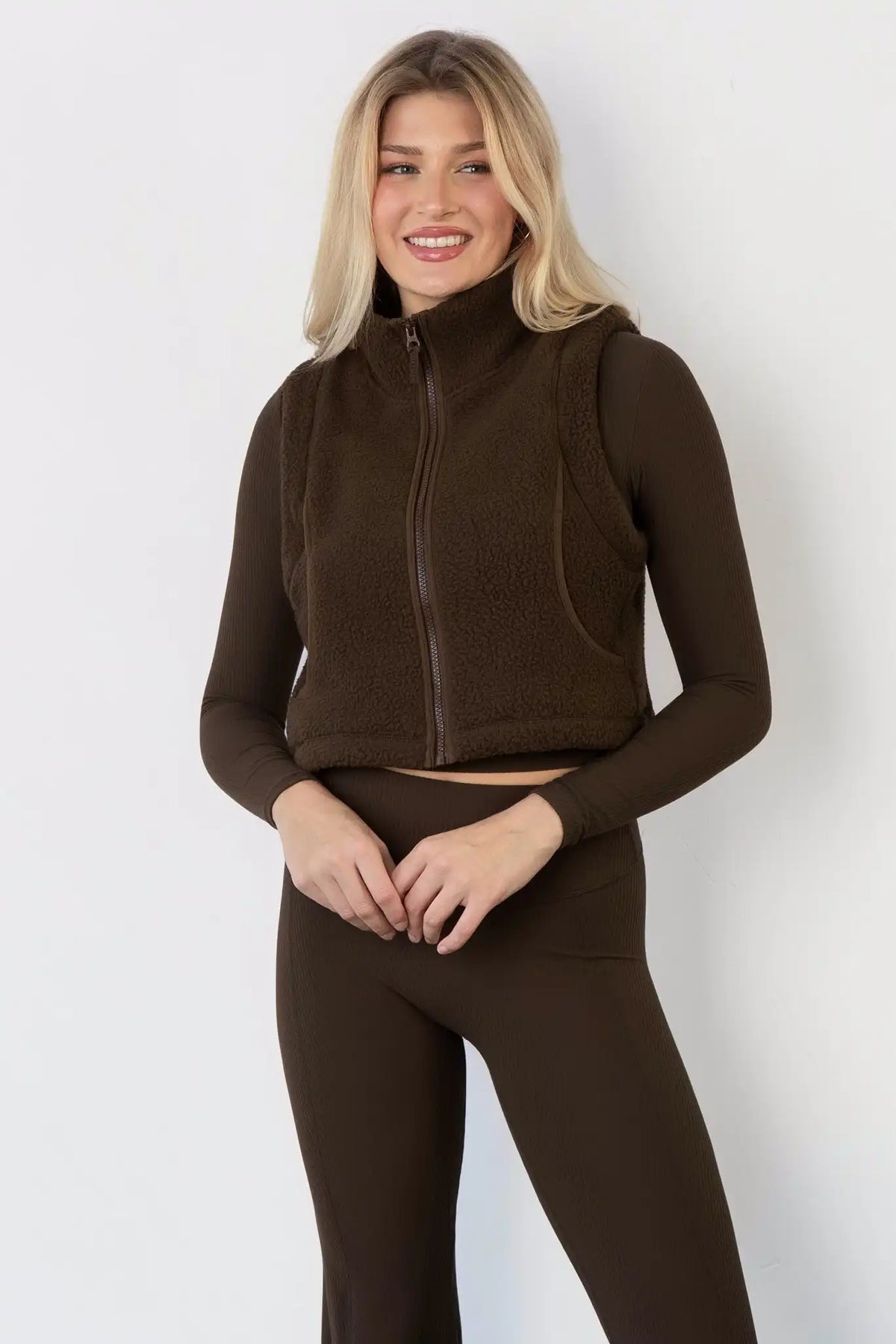 Vitality Polar Fleece Cropped Vest - Toasted Walnut